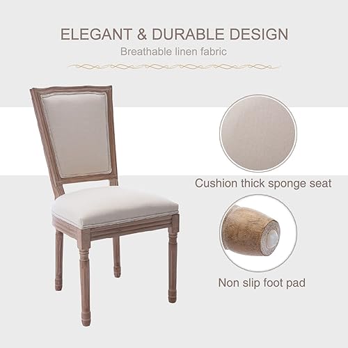 Miniatura 4 de Virabit Juego de 2 sillas de decoración francesa, sillas de comedor Louis con respaldo cuadrado y marco de madera maciza exquisitamente tallada para