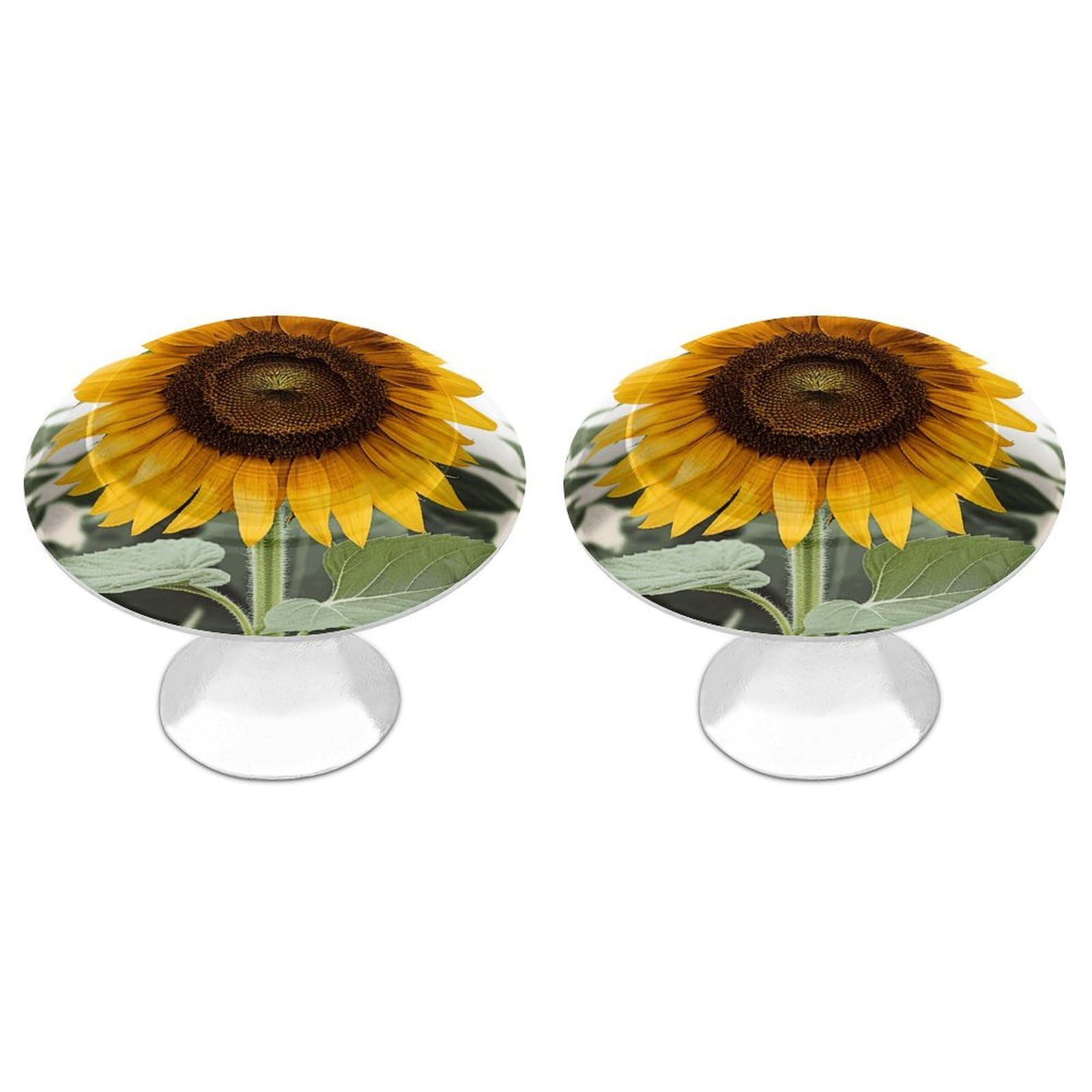 Fodpand White 2 Pack Cabinet Knobs 1.1 Inch Single Hole Drawer Pulls Handles Decorative Bloom Sunflower Furniture Knobs For Dresser Kitchen Bathroom Cupboard Wardrobe Vanity Closet Door Hardware