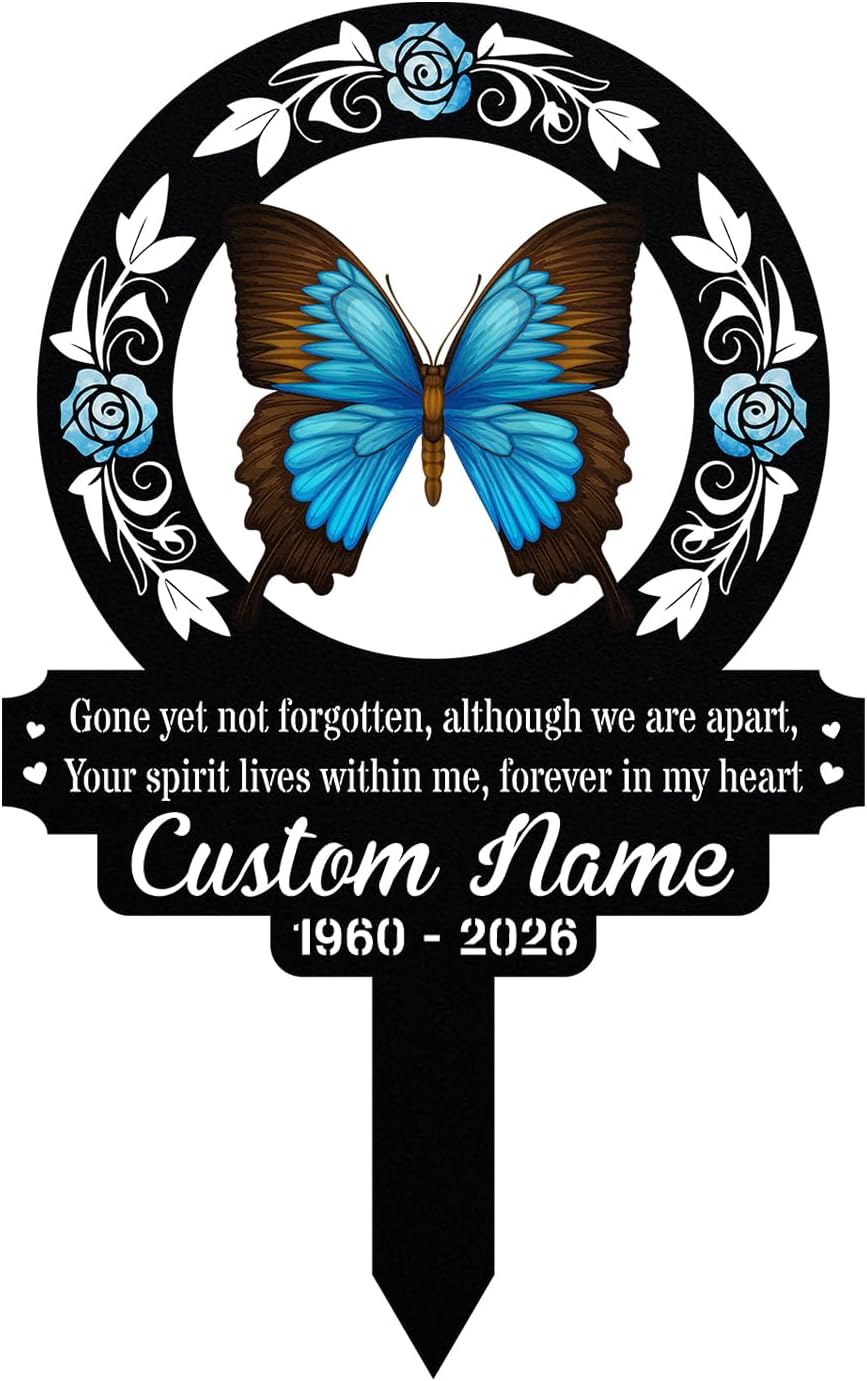 Personalized Name Signs with Stake, Custom Metal Decor Decorative Outside, Custom Butterfly Memorial Garden Sign, Butterfly Memorial Plaque, Grave Marker, Remembrance Stake 06