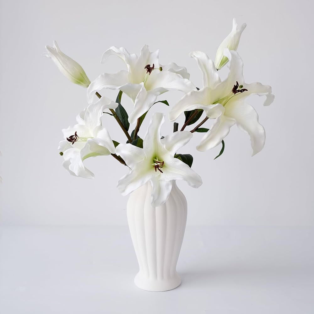 ZYTUYO 2 PCS PU White Lily Flowers Artificial 35