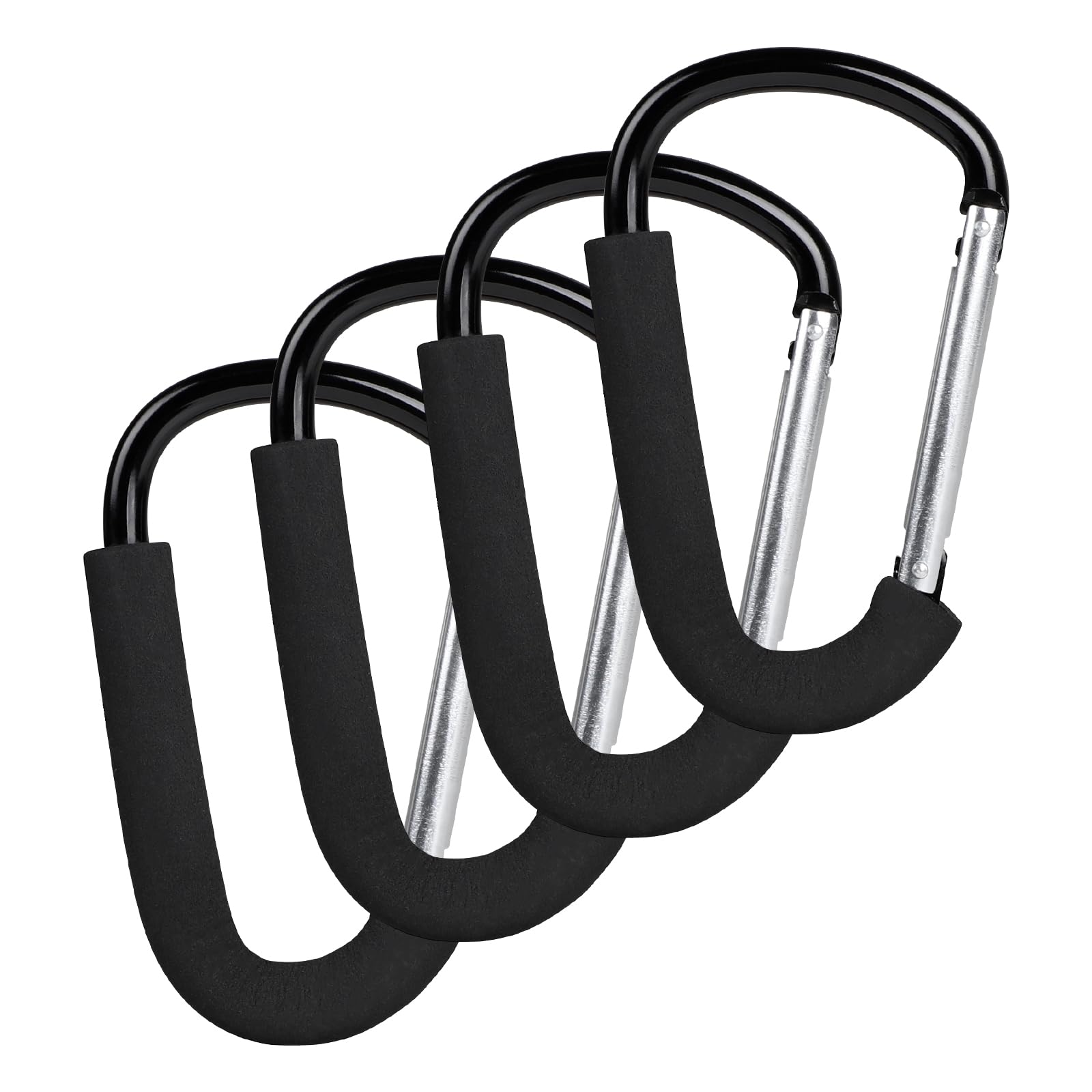LALAGO Kinderwagen-Haken, 4er-Pack 16cm Karabinerhaken, Groß Karabiner für Kinderwagen, Kinderwagen Karabiner, Federschnallen mit Schwamm, Haken für den Kinderwagen, Anhänger in universeller Passform