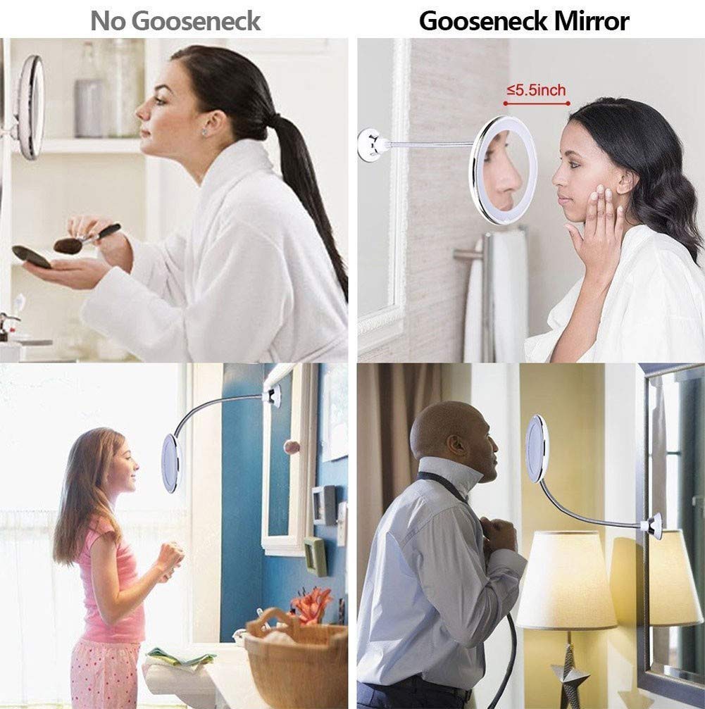 Loupe 10x Maquillage Miroir Maquillage LED Avec Ventouse | Rotatif 360° | Loupe 10x | Col Cygne Miroir Salle Bain Pratique