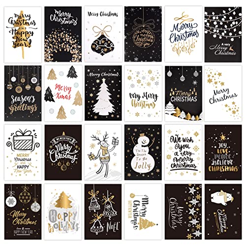 Weihnachtskarten mit Umschlägen 24 Designs Merry Christmas Grußkarten Set mit Umschläge und Weihnachtsaufkleber für Kinder, Erwachsene, Familie, Freunde, Urlaub, Neujahr, Grußgeschenk Wichtelgeschenk Cover