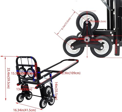 Miniatura 4 de INTBUYING Camión de mano escalador de escaleras, acero al carbono, capacidad de 420 libras, carretilla de mano plegable, 6 ruedas y 2 respaldos,