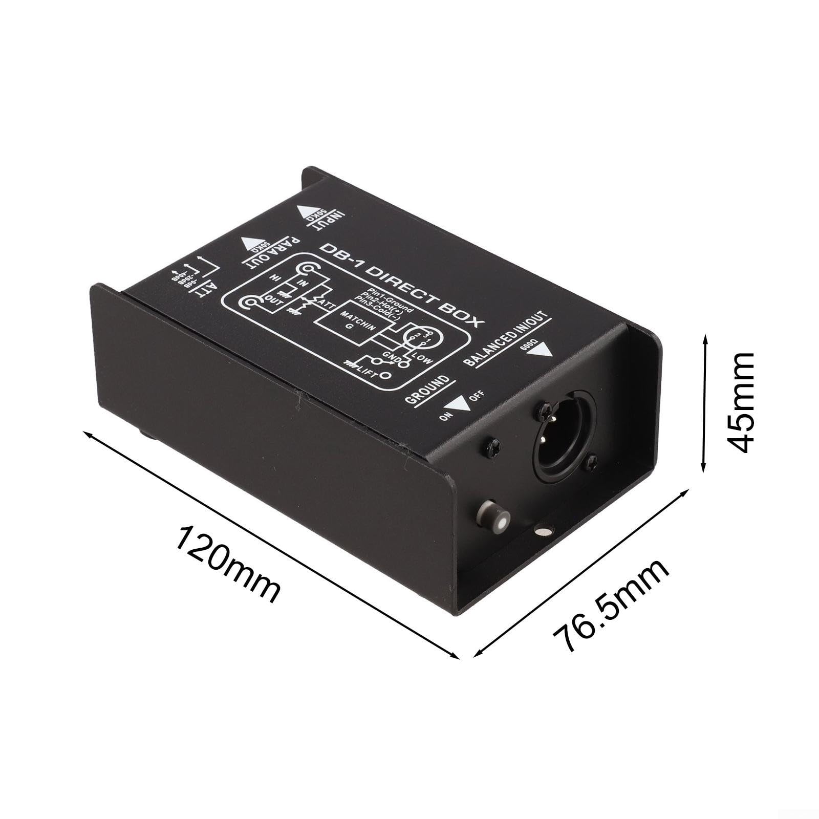 Boîtier DI pour guitare basse avec isolation stéréo passive et sortie XLR pour fournir un signal équilibré stable à un bureau de mixage ou à une interface audio