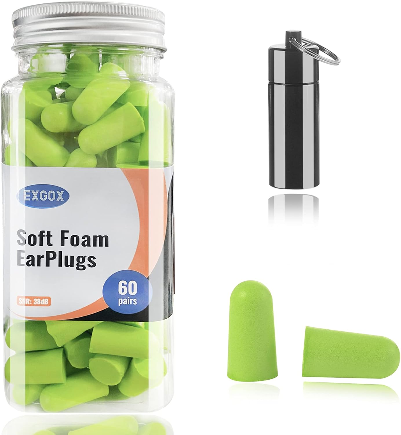 EXGOX Soft Foam Earplugs, 38dB Highest SNR, 60 Pairs, One Size Fits ...