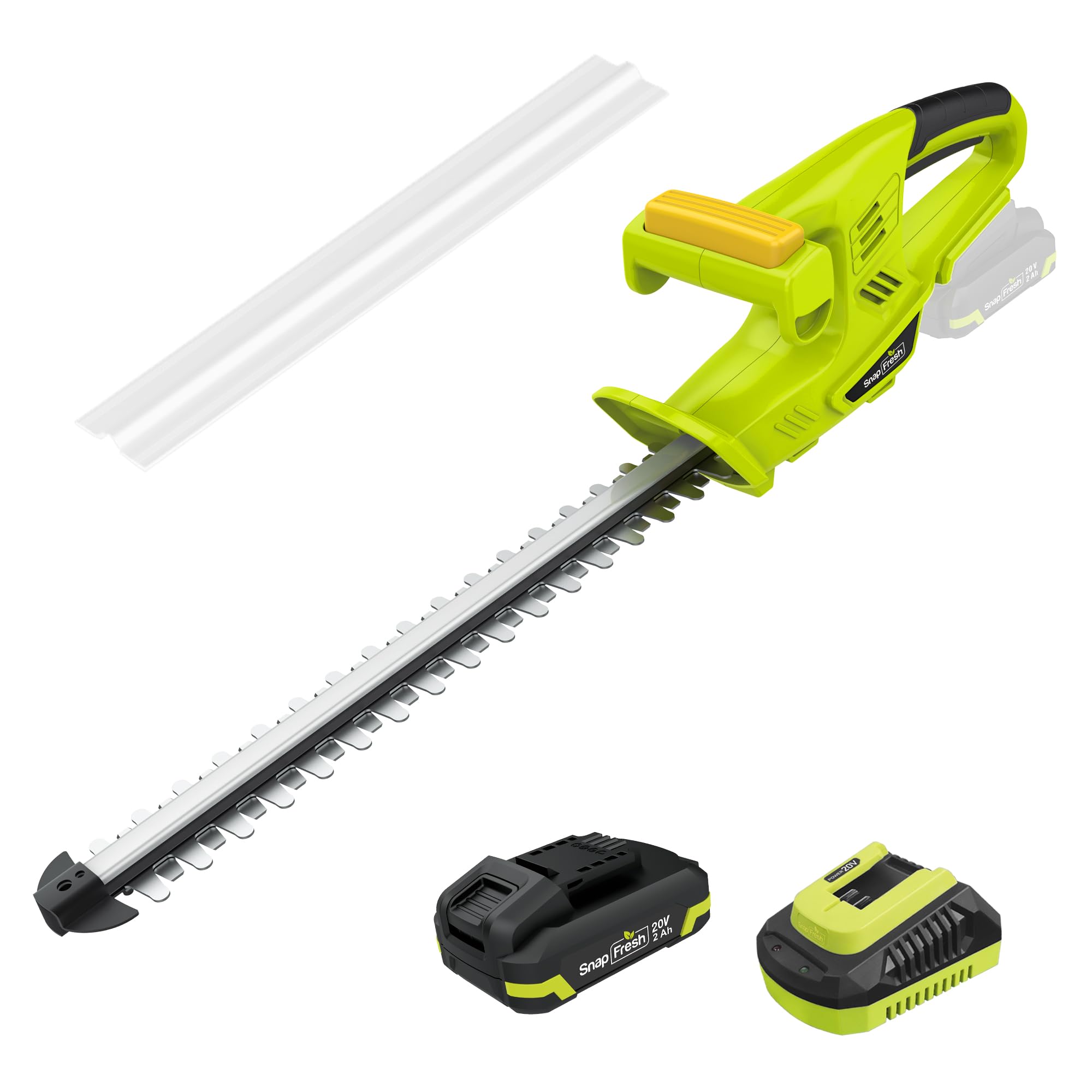 SnapFresh Cortasetos a Batería 20V, Longitud de Corte 45 cm, 2800 SPM, 65Mn, Ligero para Setos y Jardín, Batería 2,0Ah y Cargador Incluidos