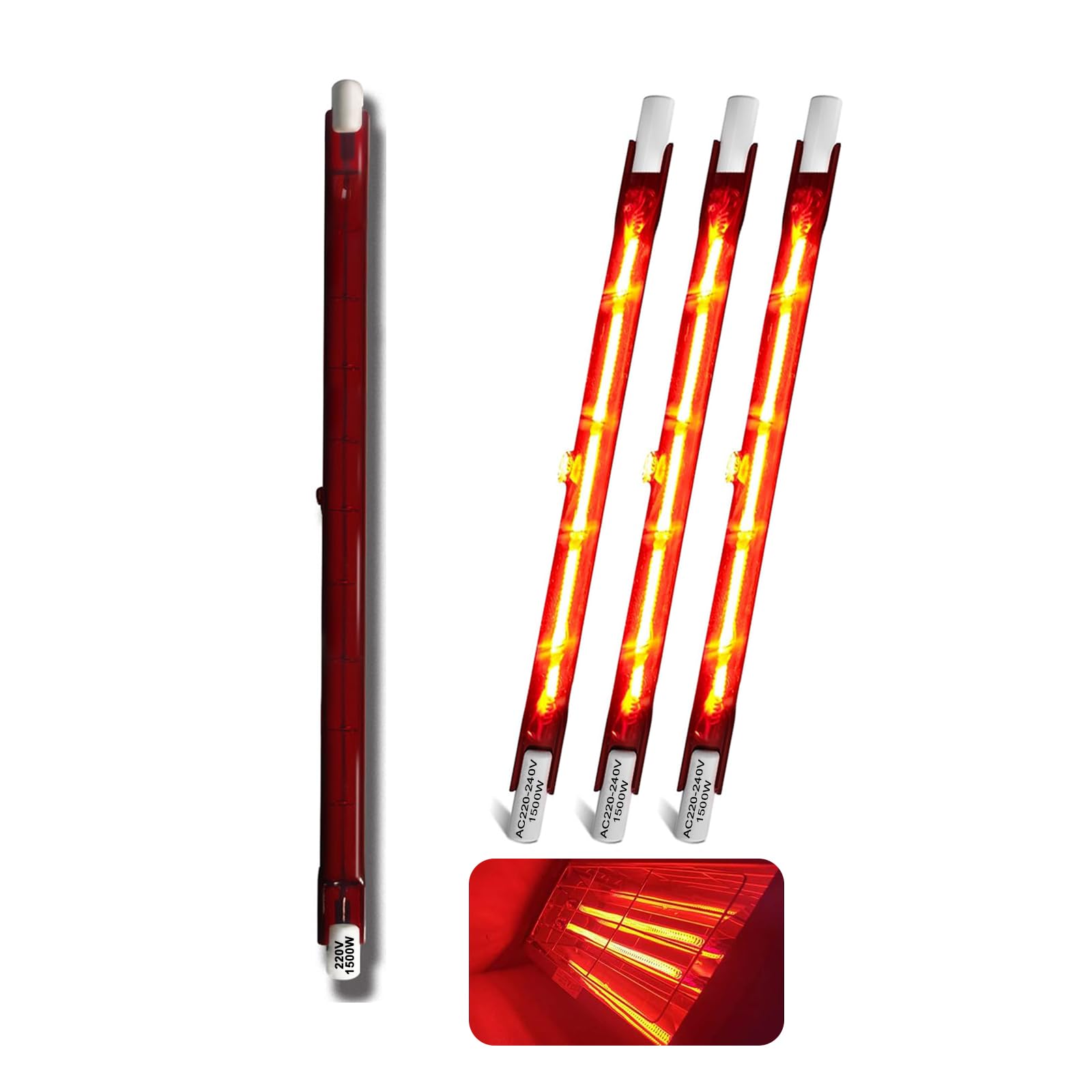 Infrared Heater Bulb 1500W, 254mm R7S Ruby Halogen Bulb Dimmable, Quartz Heating Light Bulbs, Patio Heating Lamp for Heatmaster U3 Heater, No Flicker, 1500lm, 220V Quartz Heat Infrared Bulbs, 4 Packs