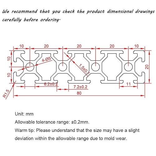 Miniatura 2 de 2 piezas 20 Series T Ranura 2080 Perfil de extrusión de aluminio 19.7 pulgadas, Riel lineal anodizado estándar europeo para piezas de impresora 3D y
