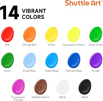 Shuttle Art 14 Colors Washable Paint for Kids, 16 oz Bulk Tempera Paint with Pump, Non-Toxic Kids Washable Paint for Art and Crafts, Home & School Must Haves