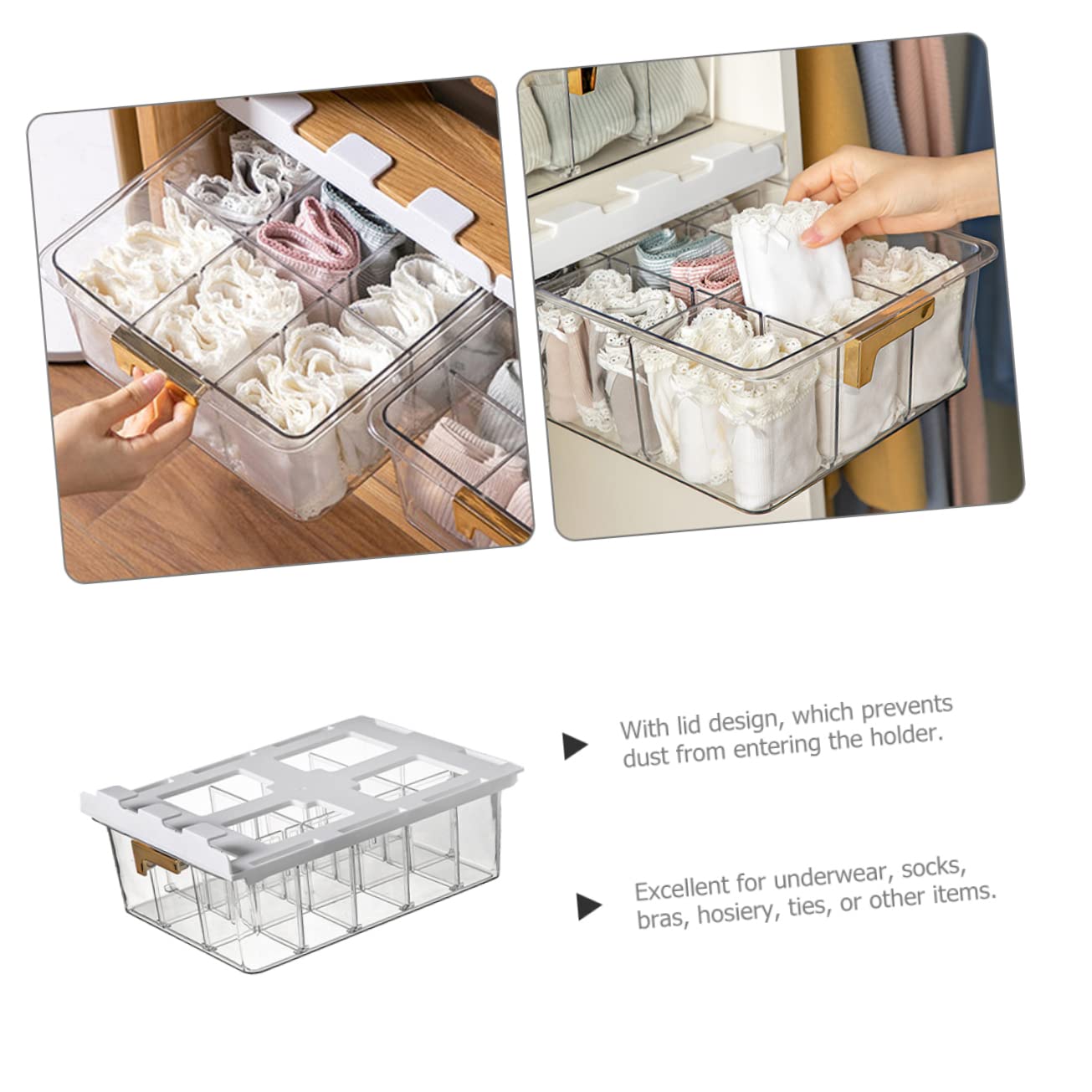 KOMBIUDA Scatola Organizer per Intimo e Calzini da Armadio Coperchio | Pet Multi-griglia, Design a Scomparti, per Guardaroba e Casa, Stile Fashion