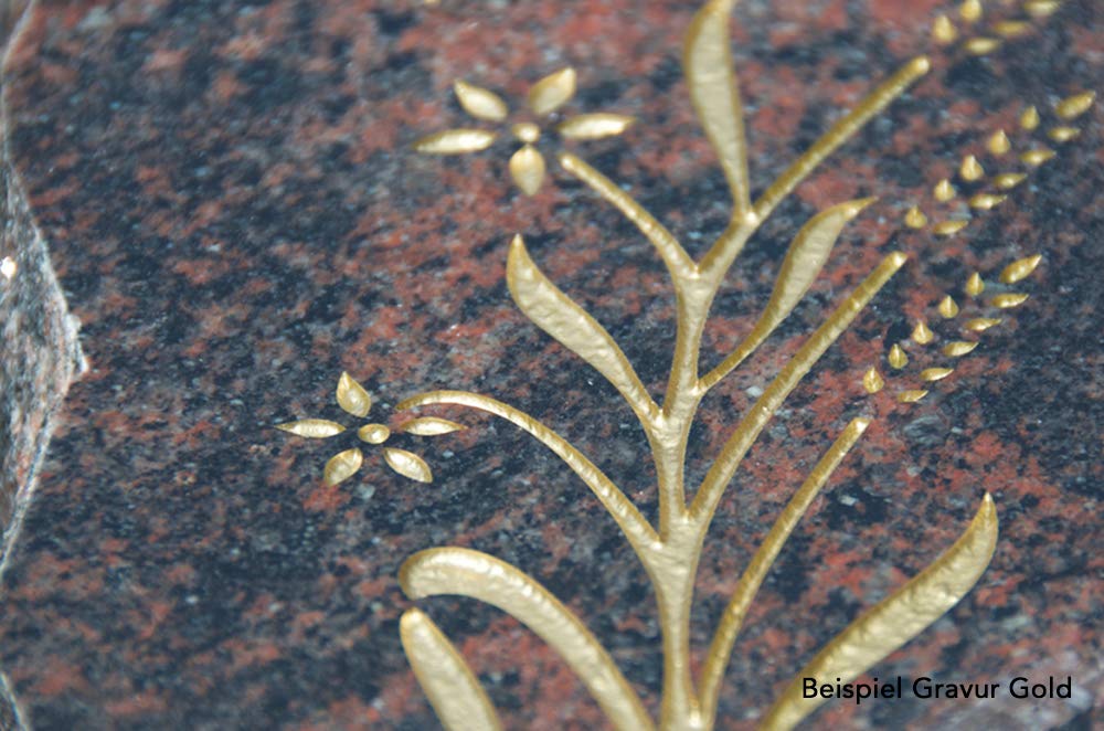 Grabplatte, Grabstein, Grabkissen, Urnengrabstein, Liegegrabstein Modell Pure 40 x 30 x 5 cm Aruba-Granit, poliert inkl. Gravur (Sandstrahl-Ornament Rose 2)