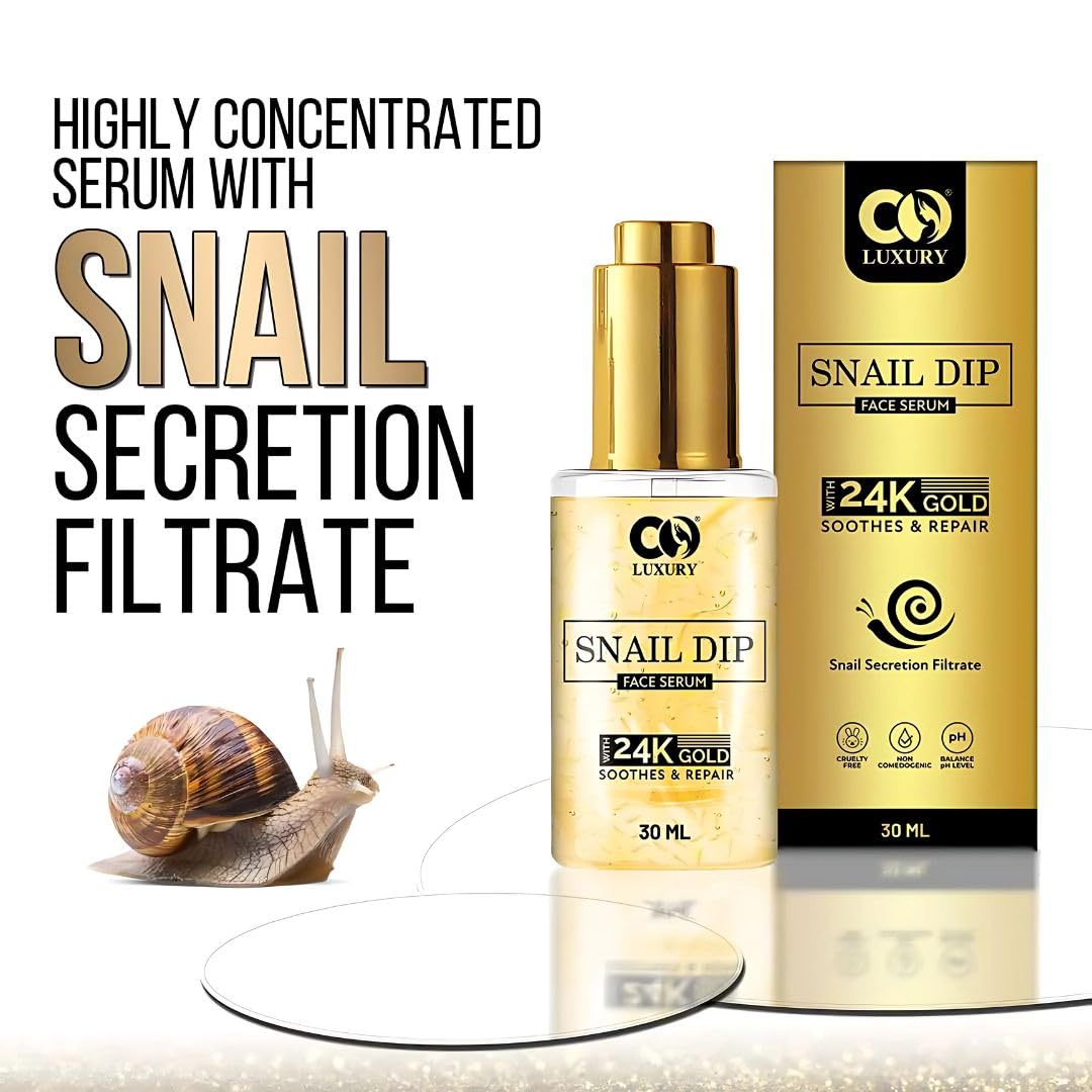 24KGOLD SNAIL 美容液 EGF 30ml Snail Dip Face Serum with 24K Gold, Soothes and Repairs Skin, 30