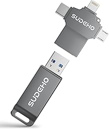 Memoria USB 16GB para Phone, 4 en 1 USB 3.0, Compatible con Pad Android PC, para Fotos vídeos música,Negro carbón