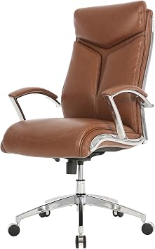 Realspace Modern Comfort Verismo Bonded Leather High-Back Executive Office Chair, Brown/Chrome, BIFMA Compliant