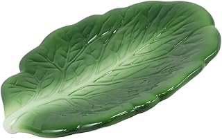 Ebros 10" Long Gourmet Kitchen Presentation Ceramic Fresh Hearty Collard Green Leaf Shaped Serving Plate or Dish Platter For Salads Dessert Appetizers Pastas Fruits Lunch Or Dinner Entrees (1)