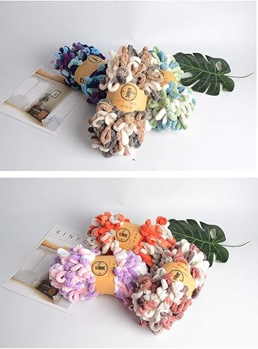 Miniatura 4 de Hilo grueso de chenilla para dar los dedos para tejer a mano (blanco y rosa y caqui)