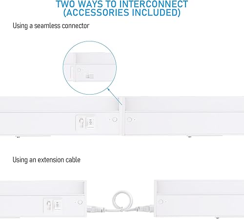 Miniatura 7 de TORCHSTAR Iluminación LED para debajo del gabinete, 3CCT, 12 pulgadas, 8 W, 540 lm, cableado y enchufable, 3 colores seleccionables, CRI90 120 V,