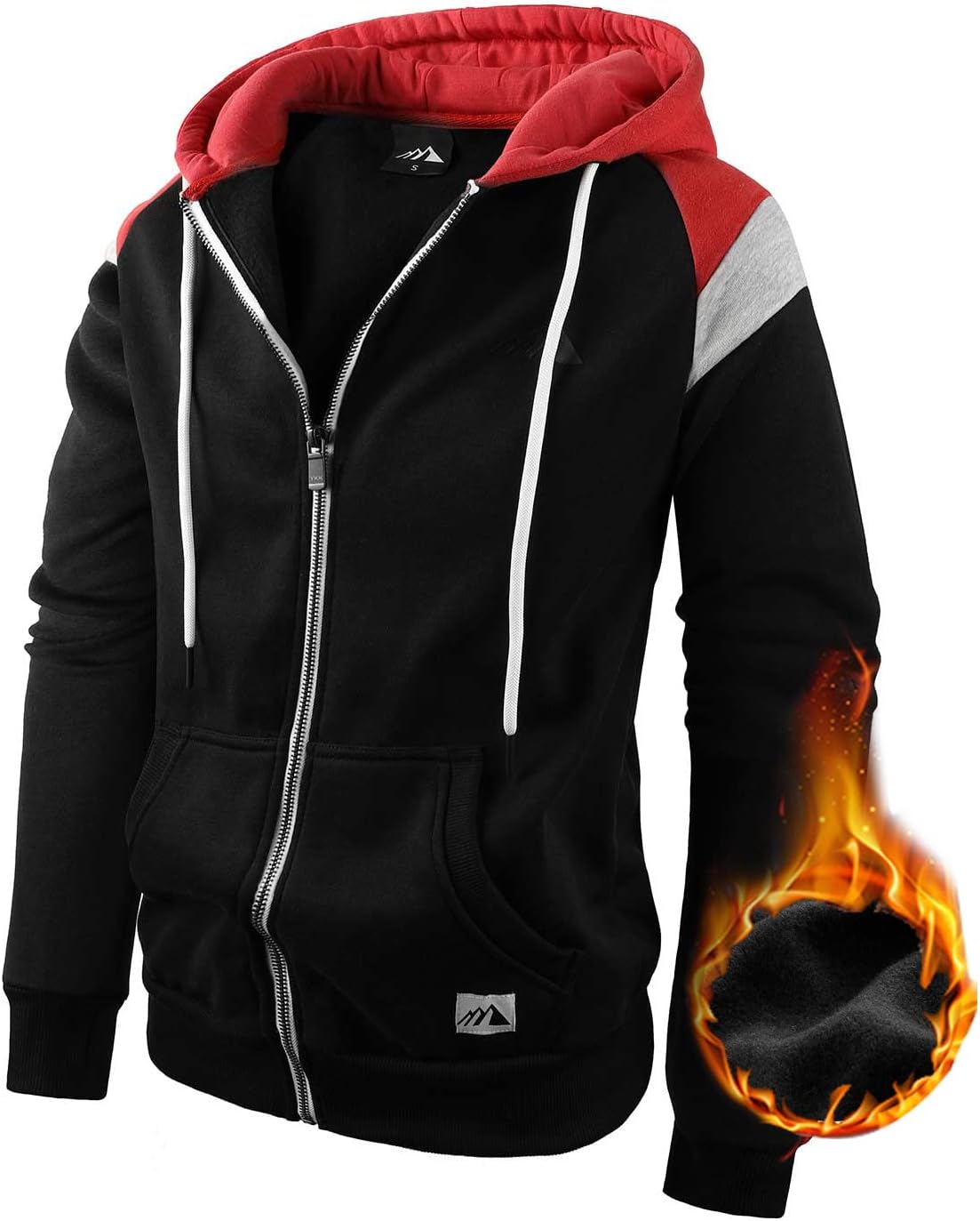 Men's Zip Up Color Block Hoodie Fleece Gym Workout zippered Sweatshirt Fashion Long Sleeve Hooded WIth Pocket