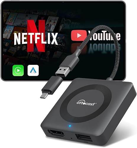 OTTOCAST Car TV Mate Max, convertidor de Fire TV Stick 2025 y adaptador de espejo de pantalla para CarPlayAndroid Auto, adaptador HD HDMI para