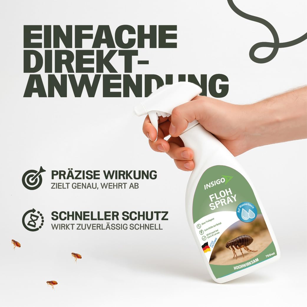 INSIGO Flohspray für Wohnung und Möbel 2L + 1L - Abwehrspray gegen Flöhe mit Sofortschutz - Floh-Spray für Hunde und Katzen - Flohmittel hochwirksam & laborgeprüft