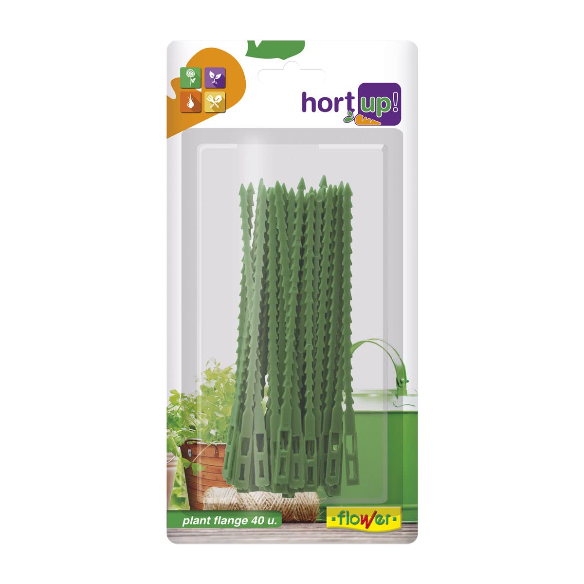 Flower - Bridas Ajustables y Reutilizables | Sujeción Segura para Plantas | Plástico Resistente | Verde Natural | Ideal para Jardinería, Verde, 12x2.5x24 cm, Plástico