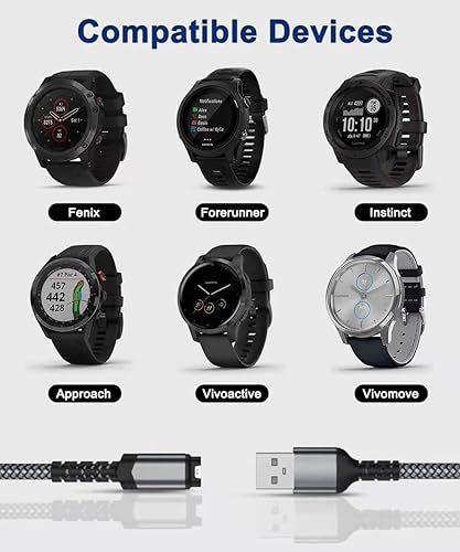 Miniatura 5 de Itramax Cable de carga para Garmin Watch, 2 unidades, cable de alimentación de nailon de 4 pies para Fenix 5 5S 5X 6 6S 6S 6X 7 7S 7X Plus,