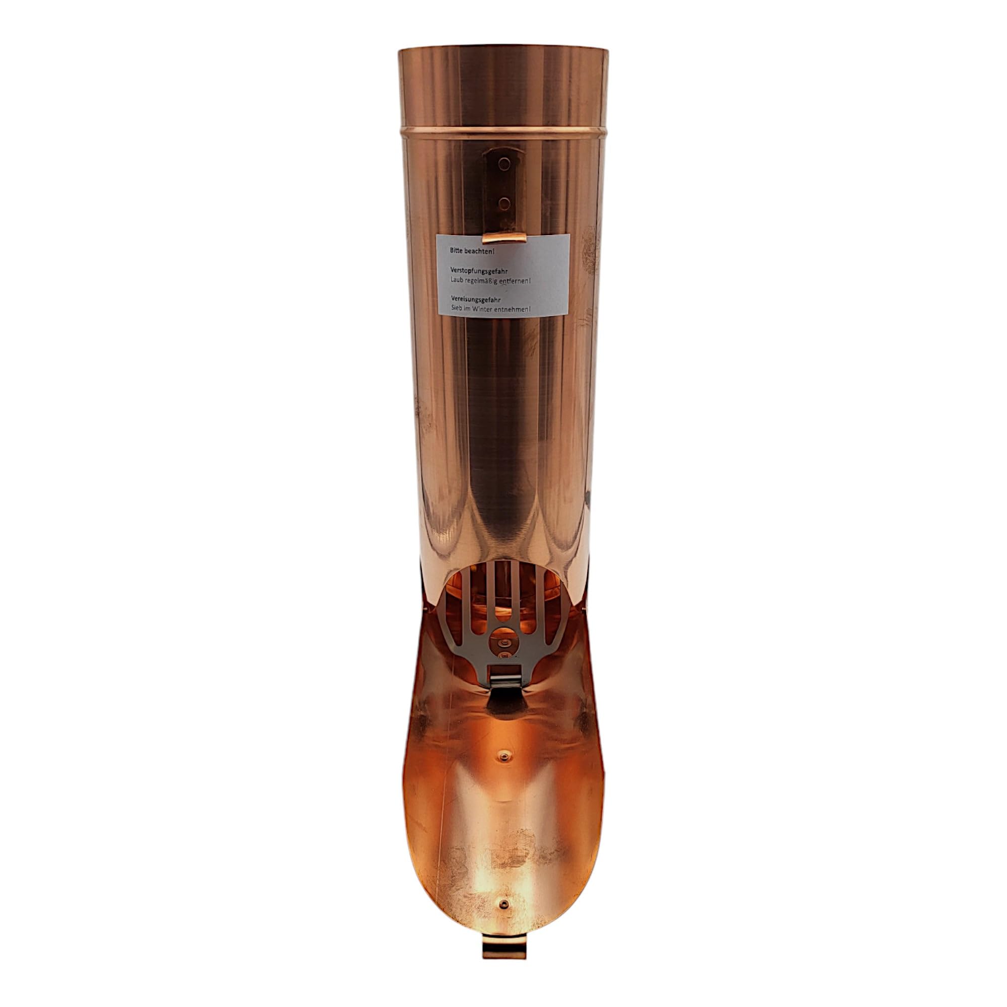 zbs24 Regenrohrklappe 100mm in Kupfer mit Laubsieb, konische Bauform für einen mühelosen Einbau