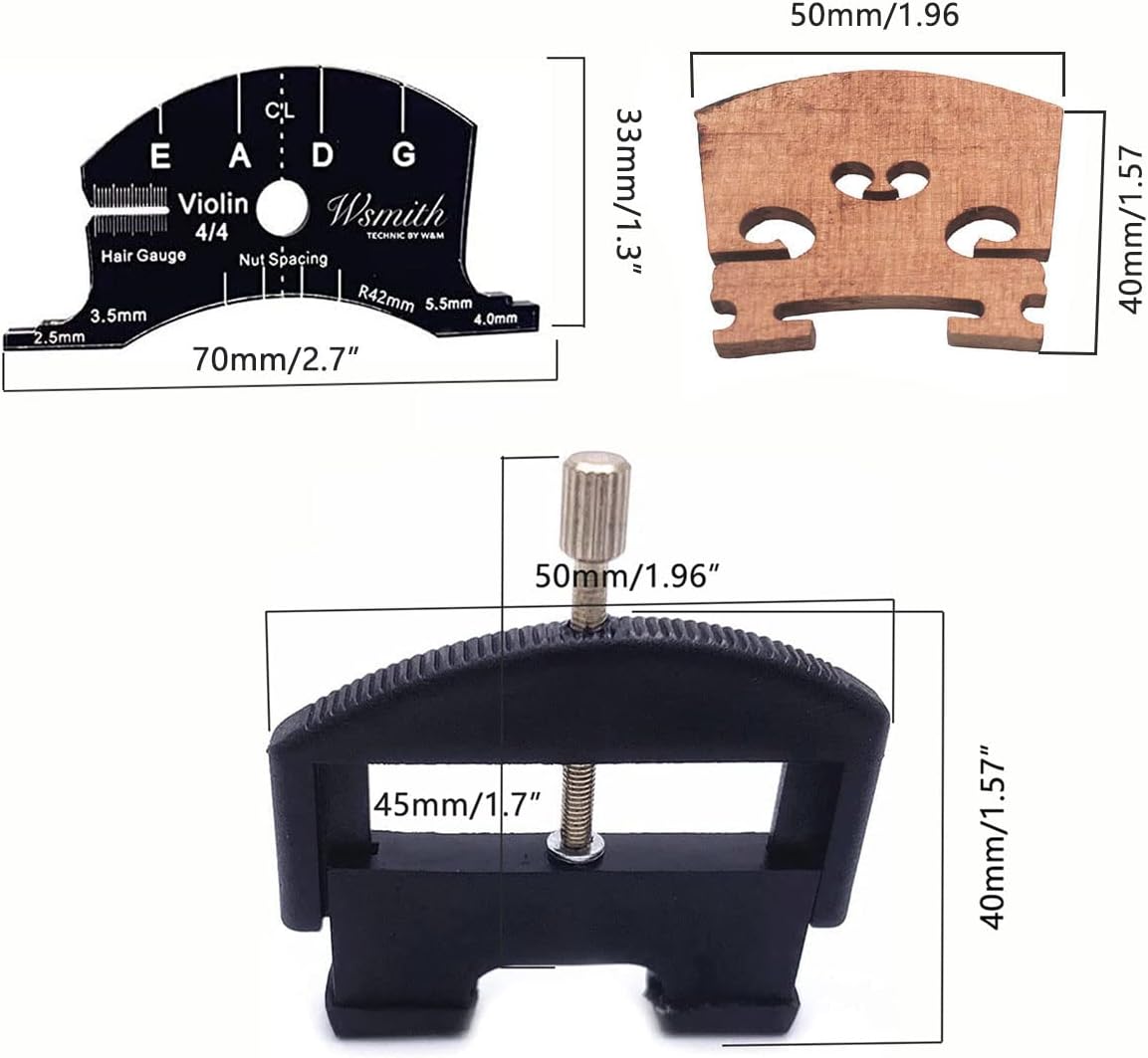 Jiayouy 12 Pieces Violin Repairing Maintenance Tool Kit with Maple Bridge, Template Gauge, String Lifter, Sound Post Gauge, Retriever Clip, Setter Violin Luthier Tools