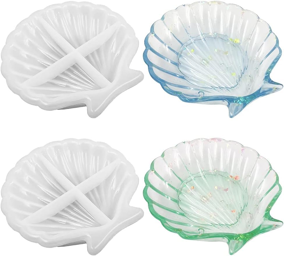 ORGNER 2 Pack Sea Shell Dish Shape Silicone Resin Mold for Jewelry Storage Plate, Bowl, Unique Coastal Home Decor, Crafting Supplies, Epoxy Resin Dishes, Beach Theme Accents, Trinket Dishes
