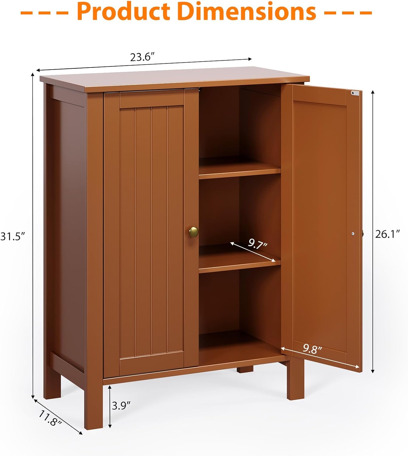 Bonnlo Free Standing Bathroom Storage Cabinet, Rustic Brown Floor Cabinet with Doors, Small Wooden Accent Sideboard Console for Entryway, Kitchen, Living Room Organization, 31.5" H