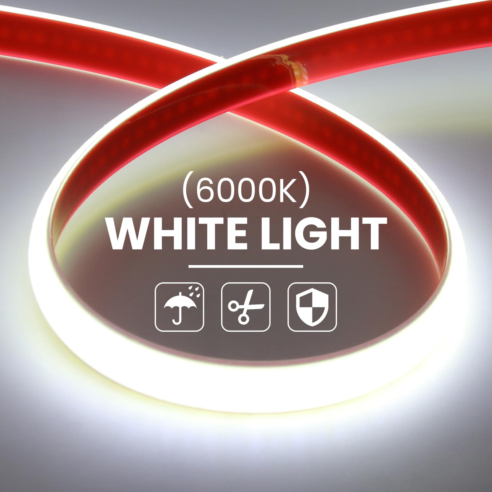 KISUFU Tira de LED COB 220V, Alto brillo Impermeable IP65, 288 LEDs/m Tira de LED COB, Cada Corte de 50cm LED Strip Light para Interior Exterior.