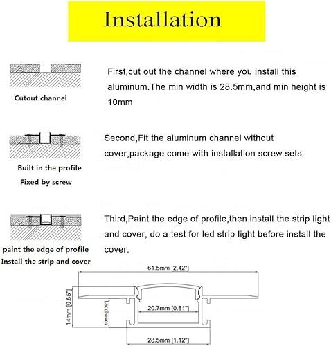 Miniatura 5 de Paquete de 6.6 pies6.6 ft de yeso en canal LED, tira de luz LED para paneles de yeso, barro empotrado sin bordes en canal LED para tira LED de 0.787