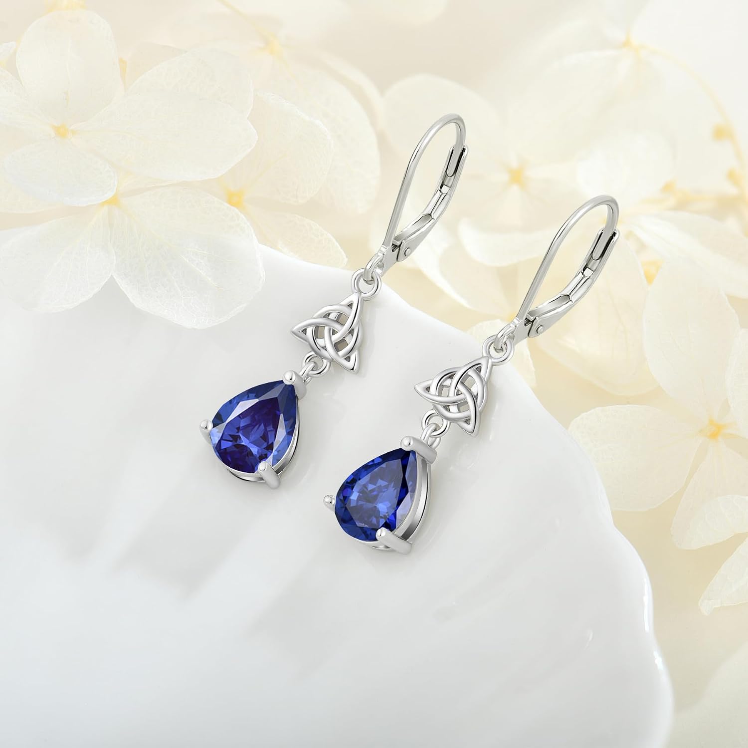 Celtic Knot Earrings for Women 925 Sterling Silver Leverback Dangle Earrings 7 * 9 Teardrop Cubic Zirconia Jewelry Birthday Gift