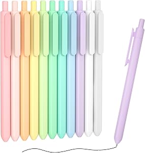 Shuttle Art Retractable Pastel Gel Ink Pens, 11 Pack Black Ink Pens, Cute Pens 0.5mm Fine Point for Writing Journaling Taking Notes School Office Home