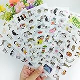 BeatlGem 6 Feuilles Super Mignon Chat Autocollants pour DIY Albums Journal Portable Décoration Bande Dessinée Scrapbooking Bureau De L'école Papeterie Meilleur Cadeau pour Vos Enfants