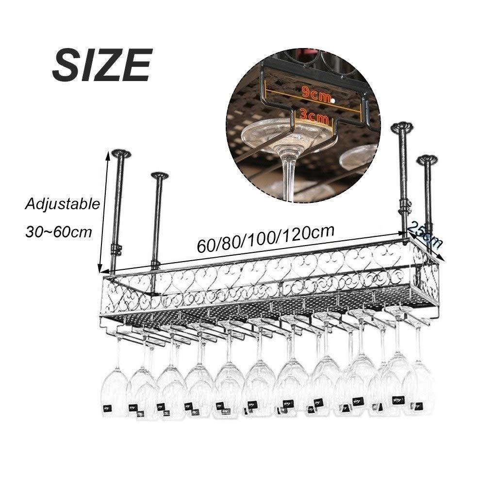 Ceiling Wine Racks Adjustable Height Ceiling Hanging Wine Bottle Holder Metal Iron Wine Glass Rack Kitchens Bar Wine Goblet Stemware Racks -Home Bar Decor,100×25cm(39×10inch)