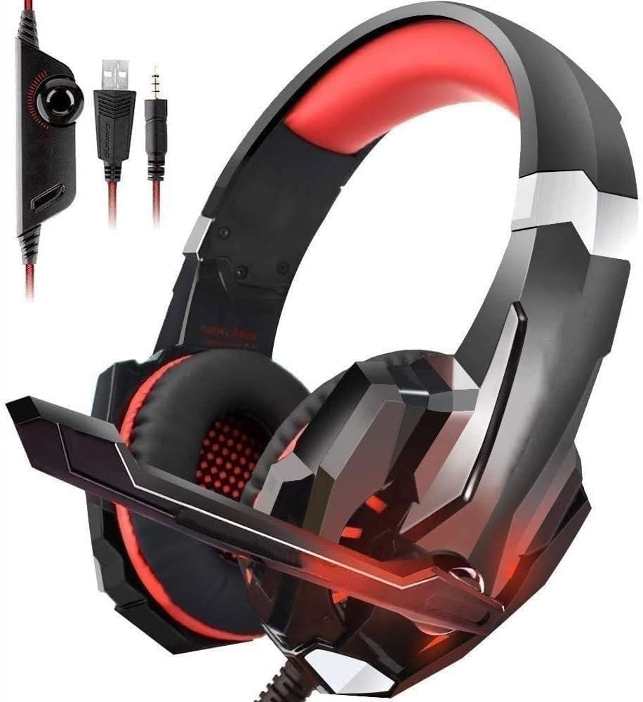 Casque de Jeu, Jeu d'ordinateur Gamer sur l'oreille, contrôle du Volume du Microphone Flexible avec Micro, Casque d'ordinateur Portable
