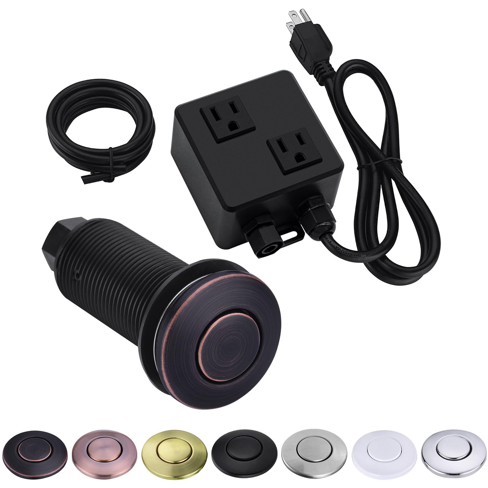 BESTILL Sink Top Garbage Disposal Air Switch Kit with Dual Outlet, UL Listed, Oil Rubbed Bronze 3.6" Long Push Button with Brass Cover, Compatible with Disposer and Dishwasher