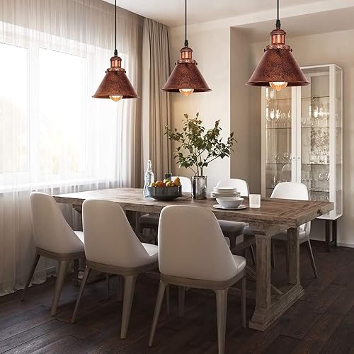 Miniatura 4 de Lingkai Lámpara colgante de granja con pantalla de cono rústico, lámpara de techo colgante con acabado vintage pintado antiguo, luz pequeña