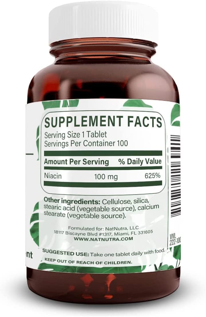 Natural Nutra Niacin Supplement for Energy, Help Maintain Body Fats, Improve Digestion, Promotes Skin Health, Boost Energy and Brain Function, Non-GMO, Gluten-Free, 100 mg, 100 Tablets (Pack of 3)
