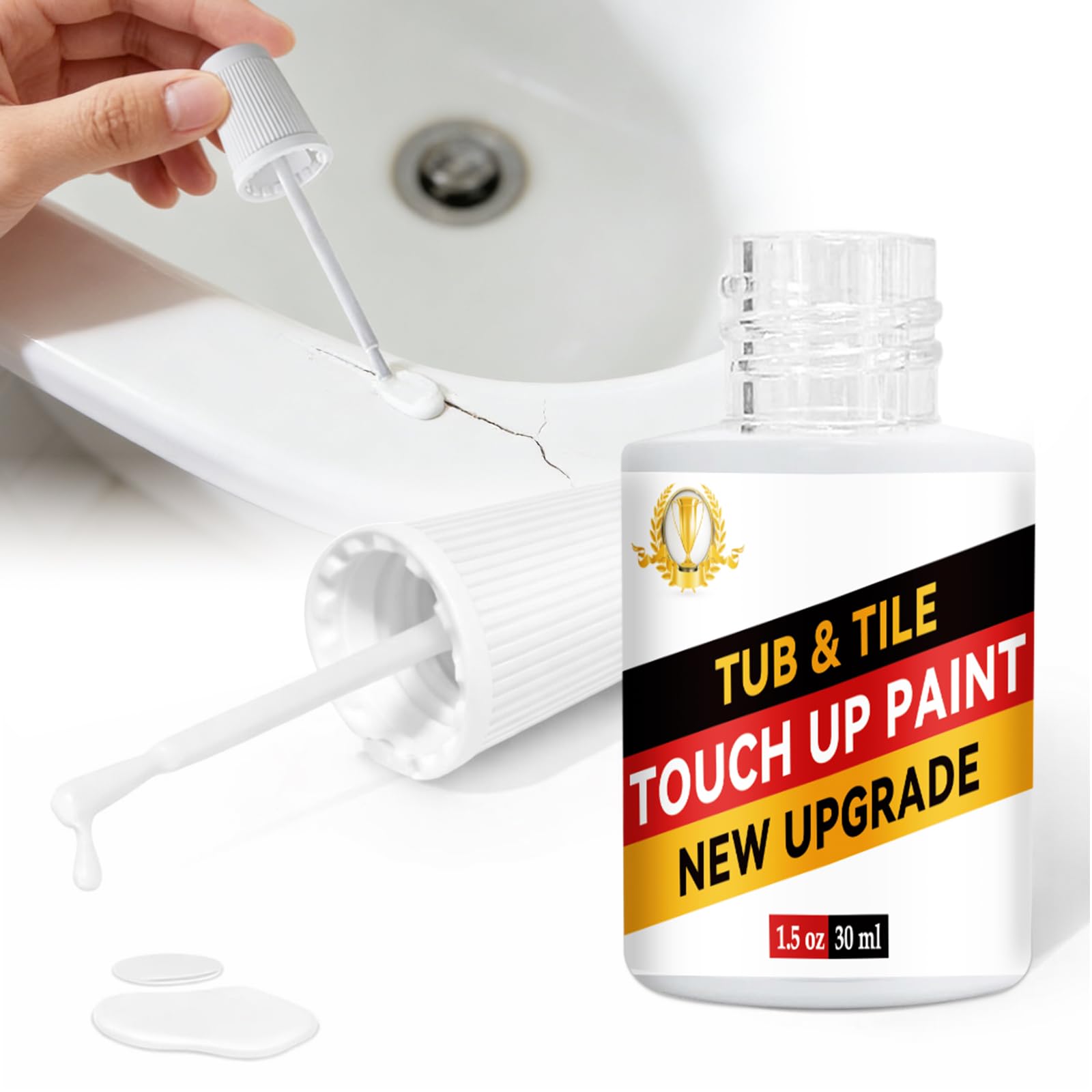 White Tub and Tile Touch-Up Paint,Semi-Gloss Waterproof Porcelain Repair Paint for Bathtubs, Sinks & Tiles, Covers Scratches Chips on Enamel and Acrylic