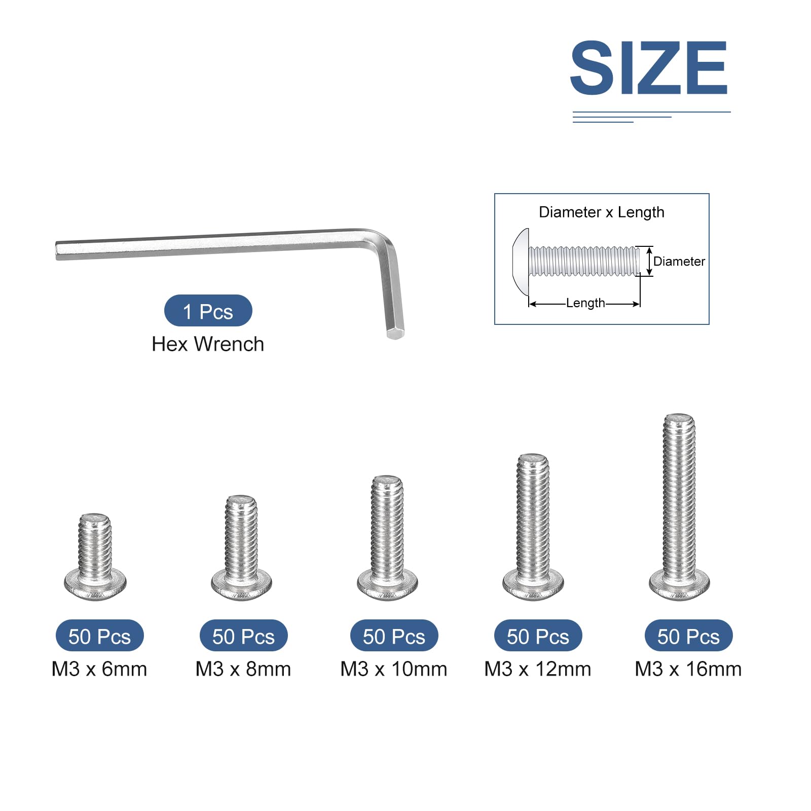 DTGN 250Pack M3(D) Button Head Socket Cap Screws Kit - Image 2