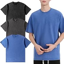 Men s Oversized T-Shirt,Pack of 3, Men's Basic Cotton T-Shirt Summer Retro Washed Top, Unisex Fashion, Hip Hop Vintage Casual Tee Shirts