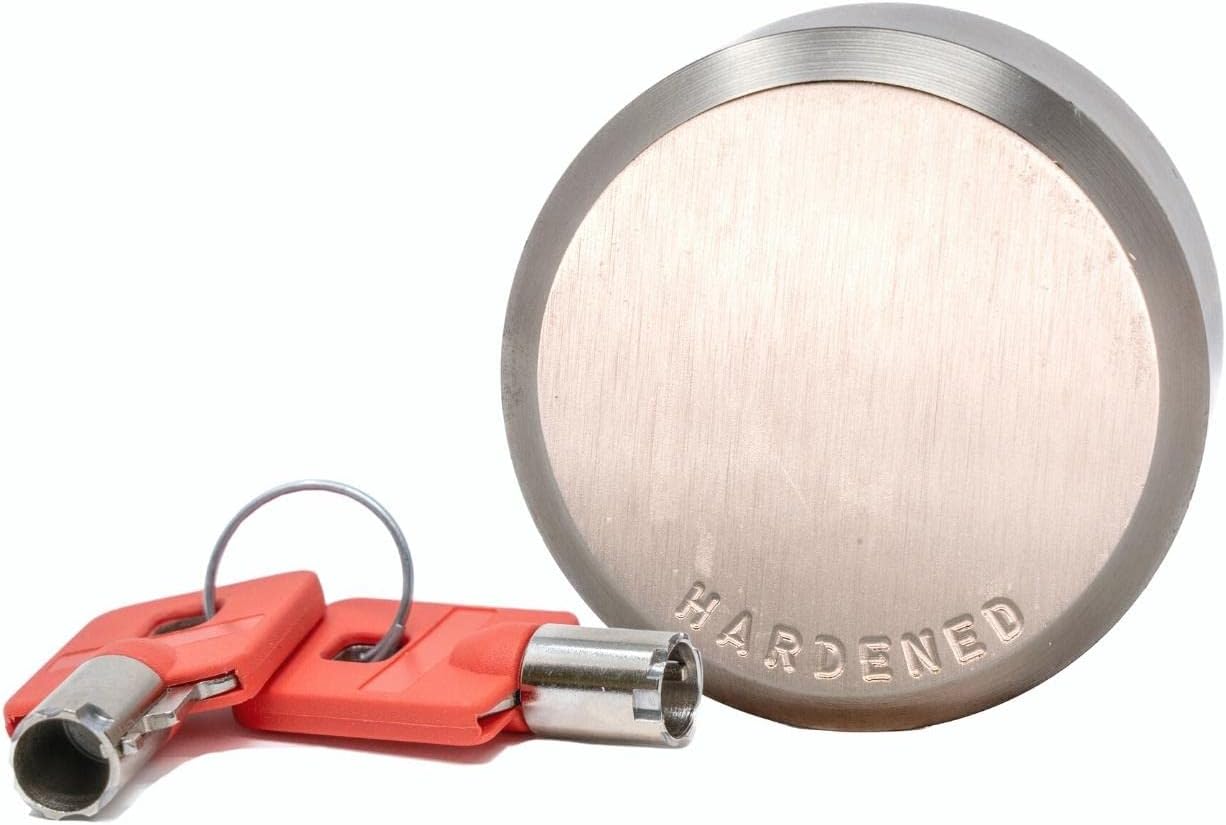 Equipment Lock Puck Lock - Stainless Steel, Multi-Use Uncuttable Lock - Ideal for Gates, Sheds, Roll-Up Doors or Trailers - Padlock Replacement (Keyed Differently)