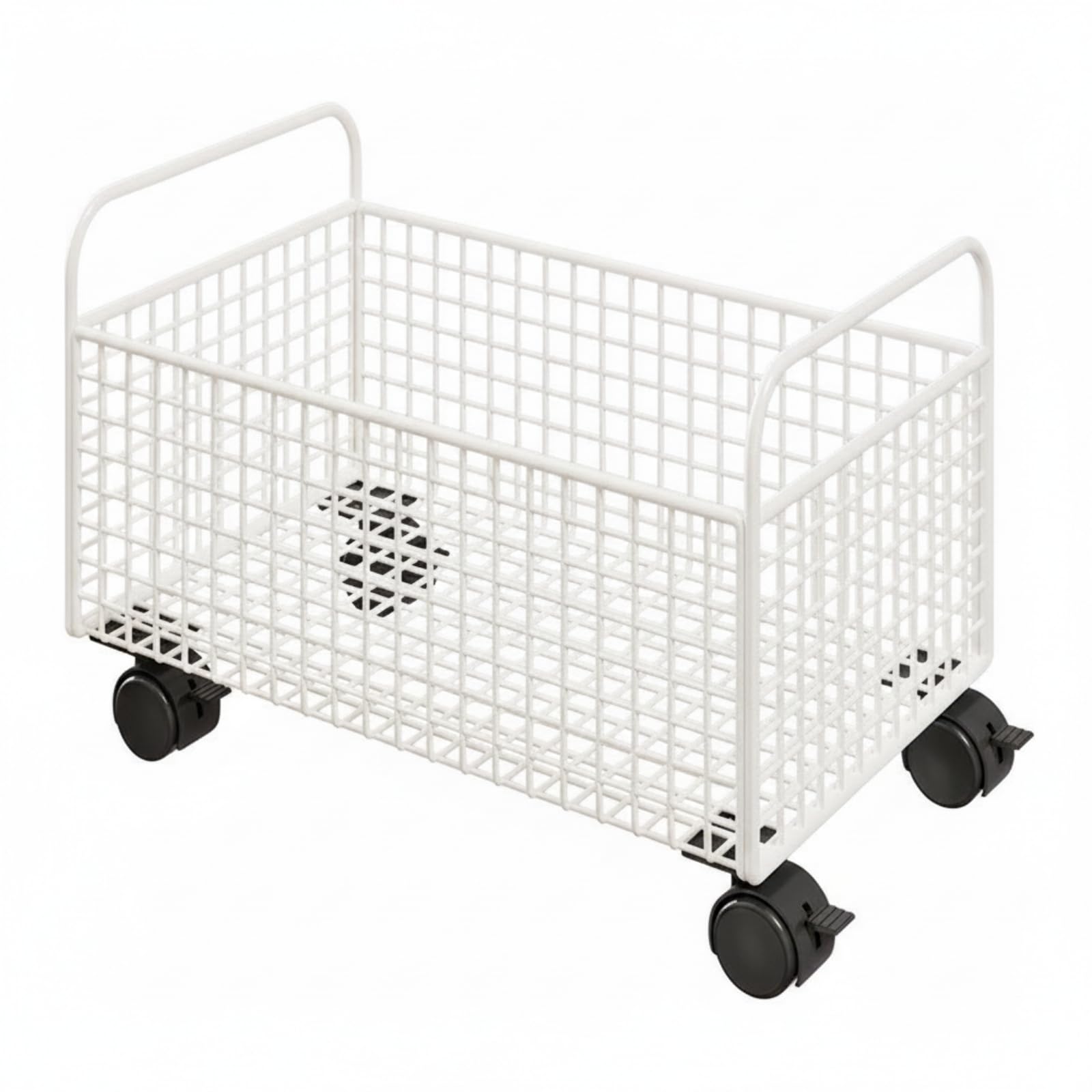 Contenitore Libri con Ruote Carrello Libreria Carrello Portaoggetti Cestino Metallico in Struttura Aperta E Maniglie Ergonomiche Ruote Rimovibili, Bianco, Grande Con Ruote