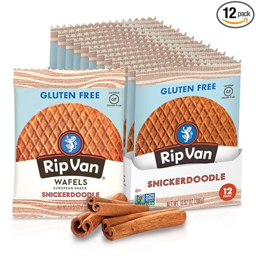 Rip Van Gluten-Free Snickerdoodle Stroopwafel, Healthy Gluten-Free Snacks, Non-GMO Snacks, Low Sugar (6g), Low Calorie Snack, 12 Count