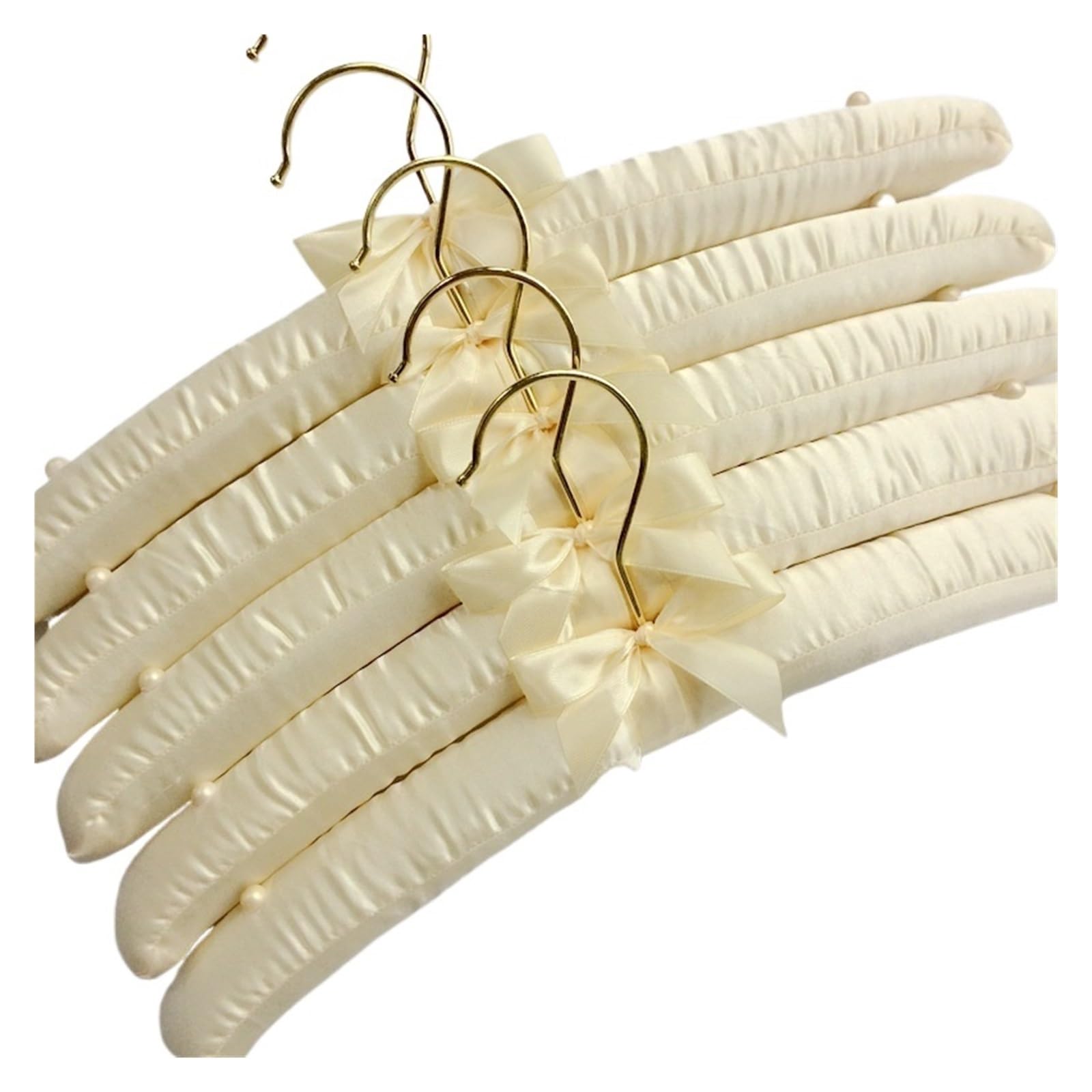 Satin Padded Hangers 1/5pcs Sponge Clothes Hanger with Hook Silk Satin Fabric Hanging Pin Sew Buttons Non-Slip(35cm yellow)