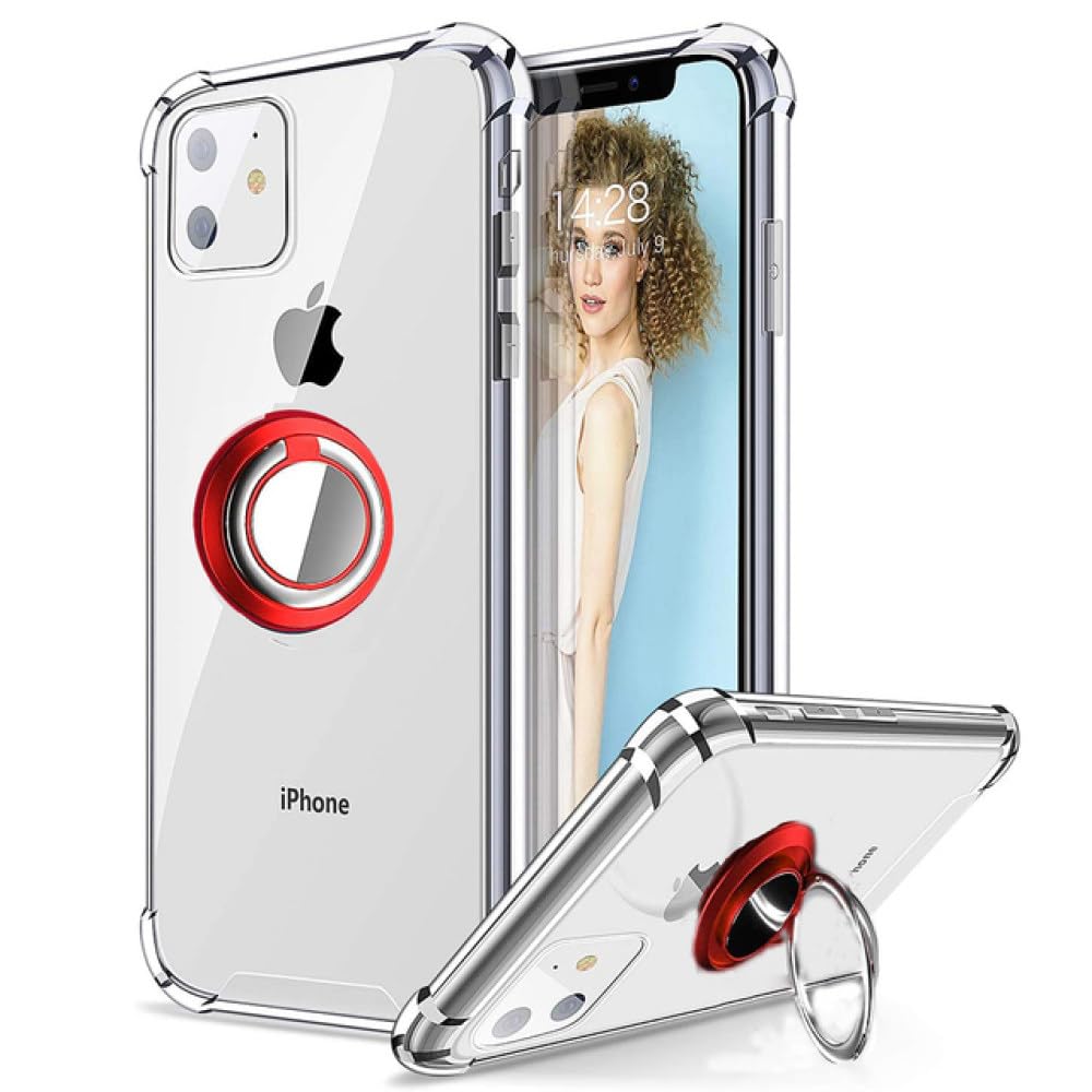 Coque TPU antichoc iPhone 14 13 12 Mini 11 Pro Max anneau rouge