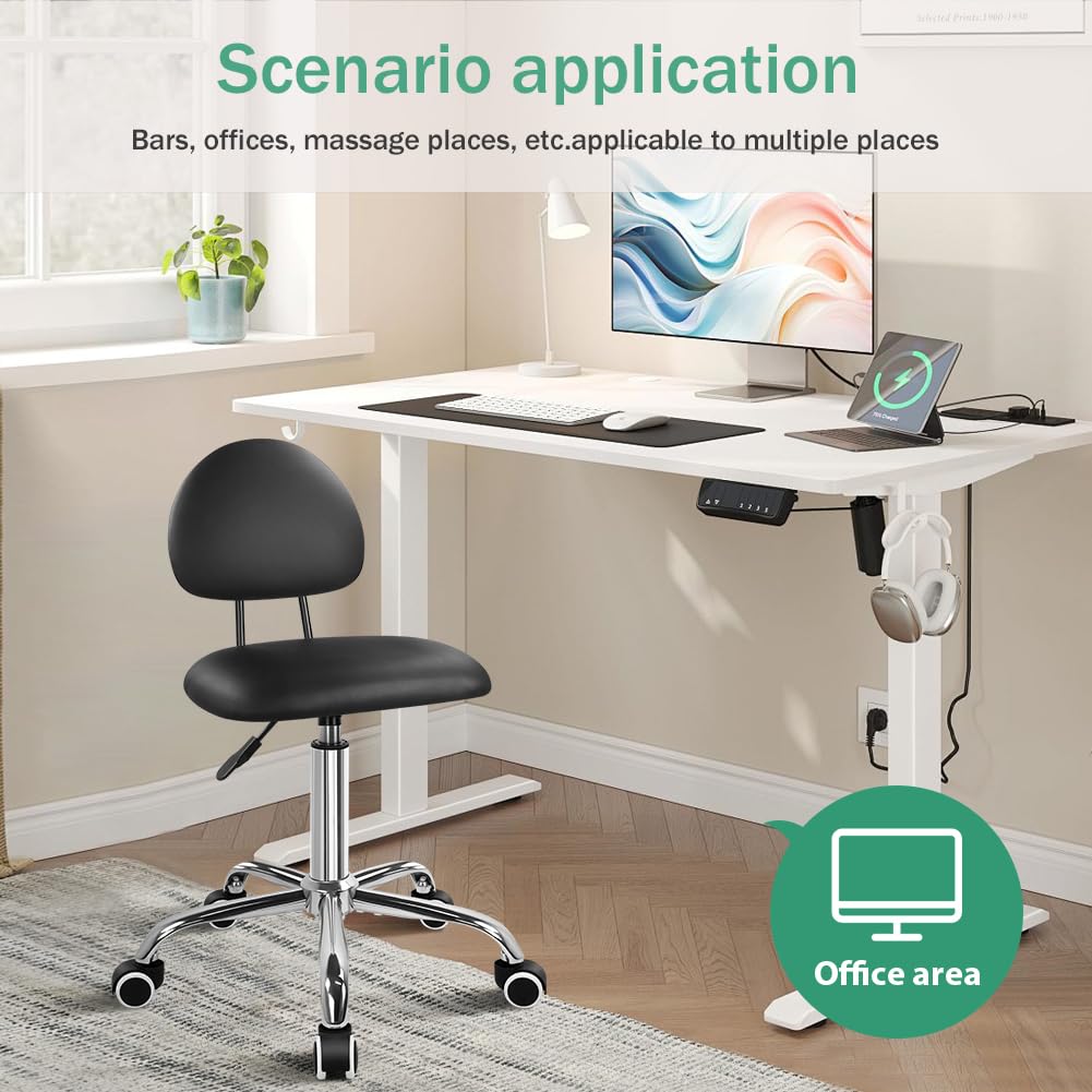 FURWOO Bürostuhl mit Rückenlehne, moderner minimalistischer Stil 360° drehbarer Hocker mit Rollen für Hausbüro Arbeiten Schminktisch Spa- und Geschäftsnutzung Schwarz